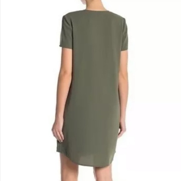 Theory Antazie Tie Front Shift Drapey Crepe Dark Military Green Tee Dress Size 0 - Picture 2 of 12